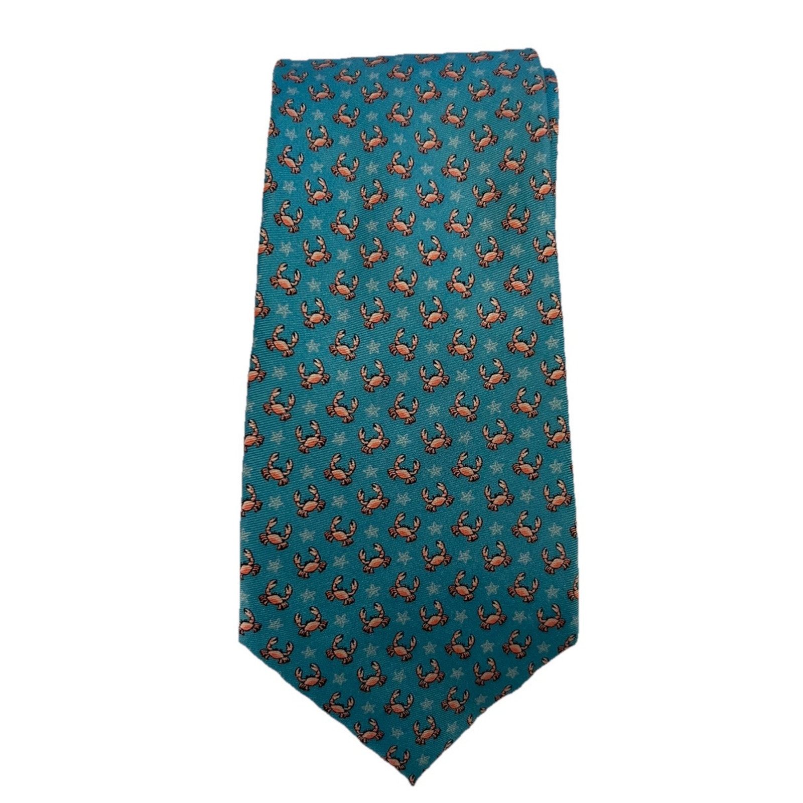 Izod Silk Neck Tie Blue Crab Starfish 3.25” Wide 59” L Coastal Beach Preppy Euc
